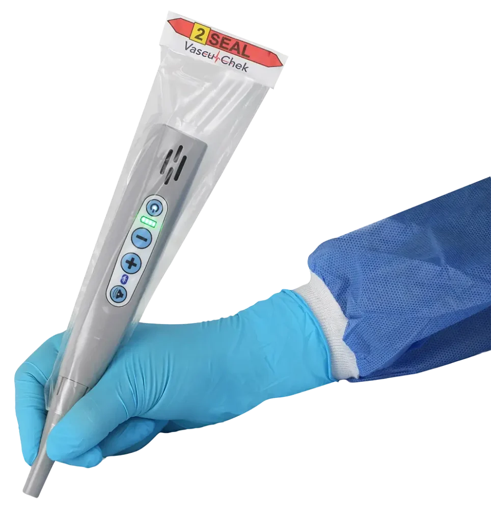 Doppler probe with sheath in hand