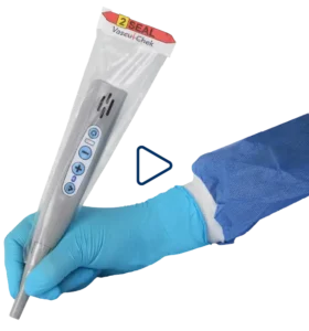 Doppler probe with sheath in hand