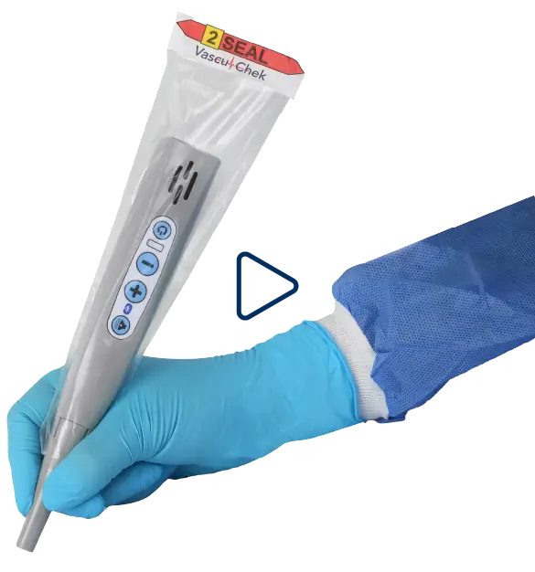 Doppler probe with sheath in hand