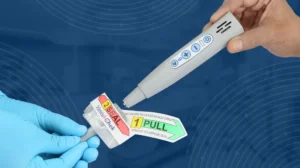 A VascuChek Doppler with sheath being applied
